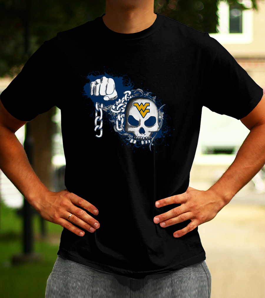 West Virginia Mountaineers Skull And Chain Fist With Wv T-Shirt