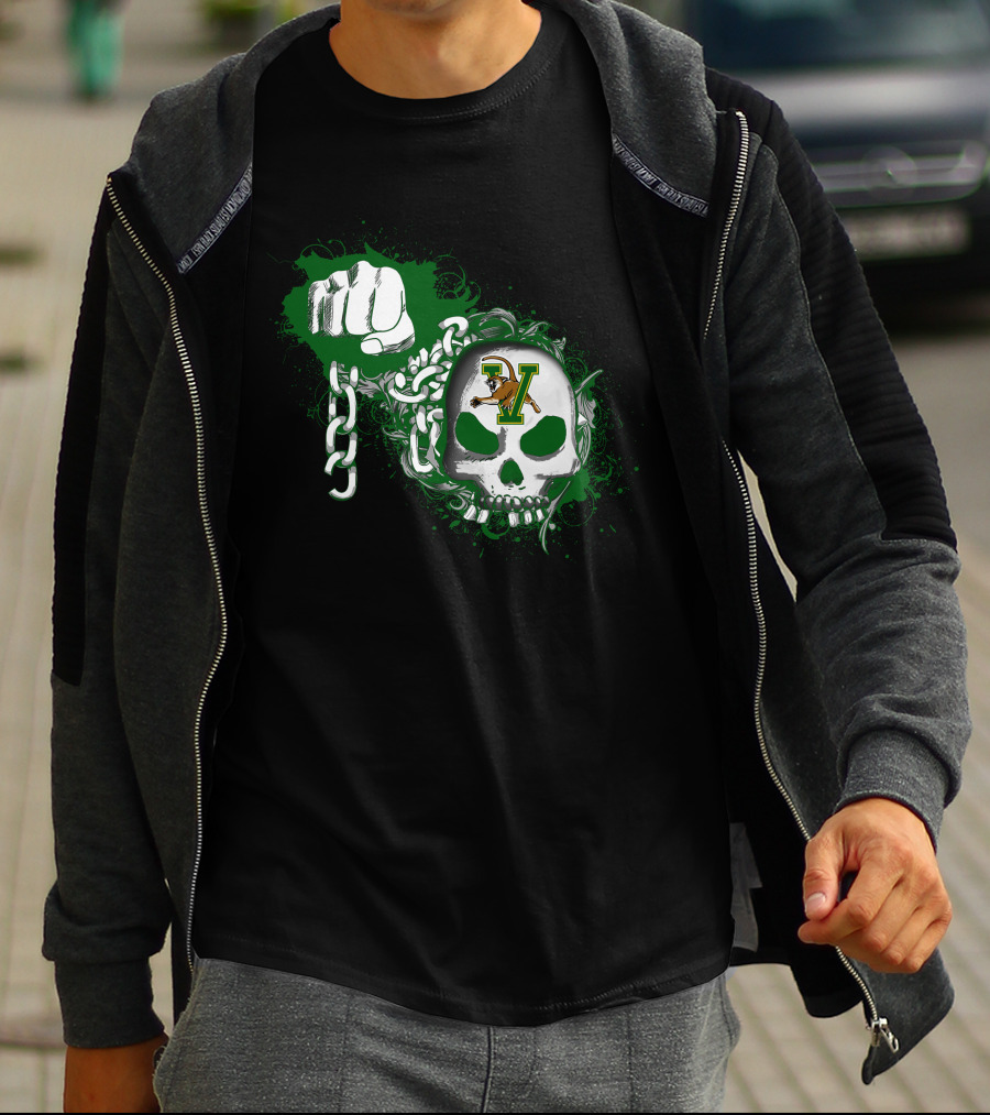 Vermont Catamounts Skull Fist And Chains T-Shirt