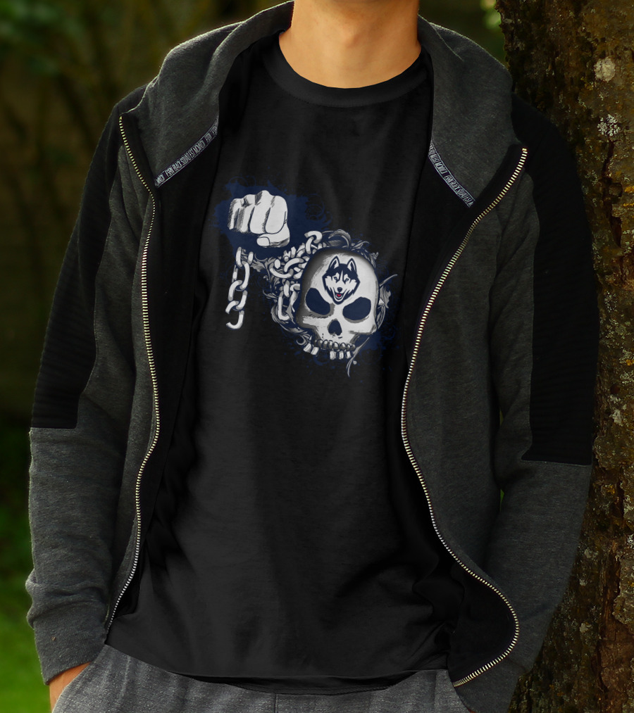 Uconn Huskies Skull And Chain Fist T-Shirt