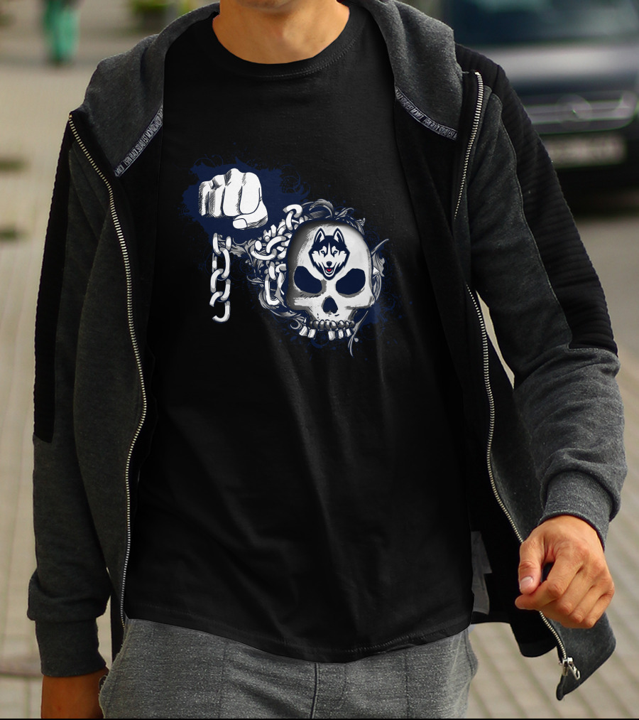 Uconn Huskies Skull And Chain Fist T-Shirt
