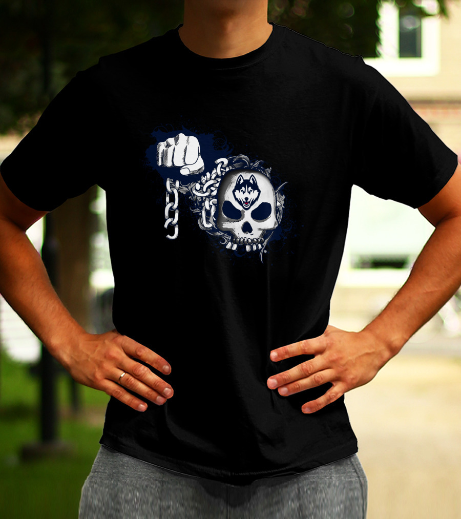 Uconn Huskies Skull And Chain Fist T-Shirt