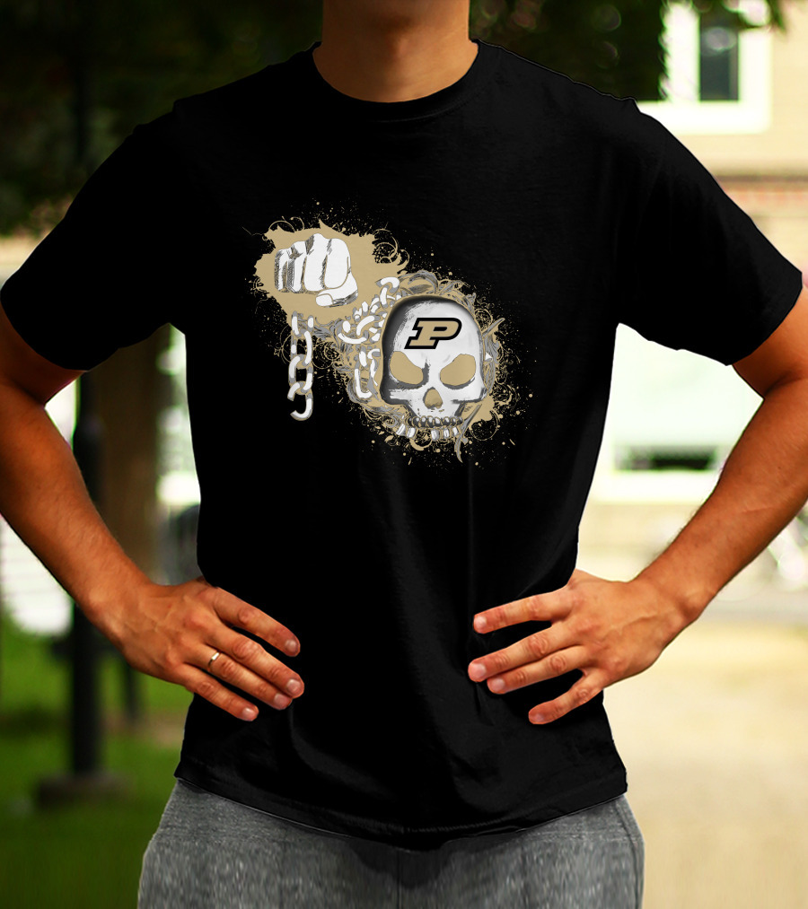 Purdue Boilermakers Skull And Fist With Chains Iconic P T-Shirt
