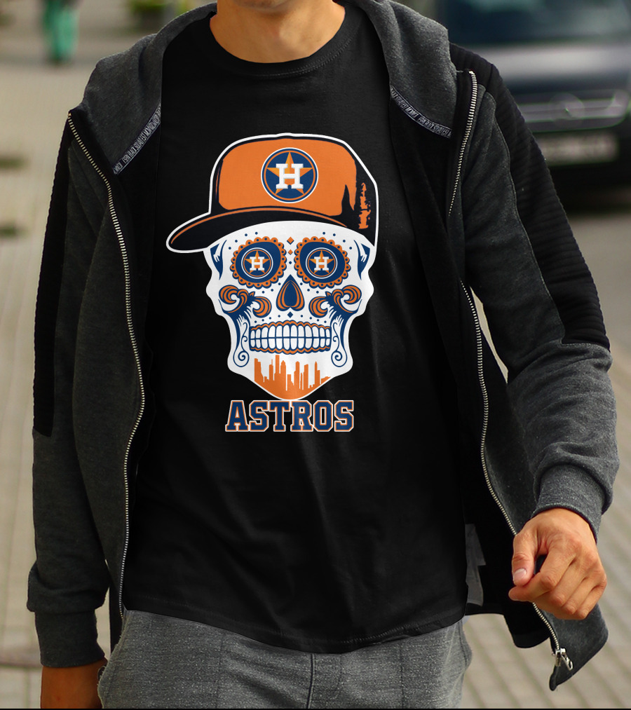 Astros Skull With Cap And Houston Skyline Motif T-Shirt