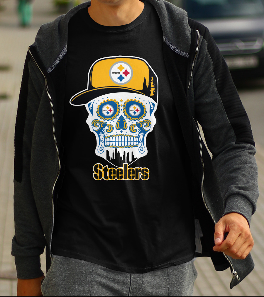 Pittsburgh Steelers Skull City Skyline Snapback T-Shirt