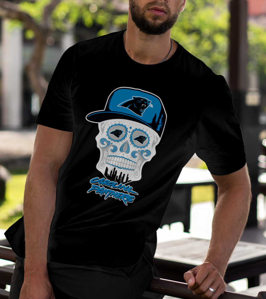 Carolina Panthers Skull With Hat And Skyline T-Shirt