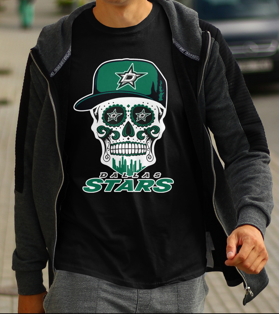Dallas Stars Skull Dia De Los Muertos Baseball Cap T-Shirt