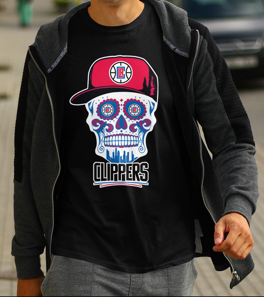 La Clippers Skull Cap Basketball Skyline T-Shirt