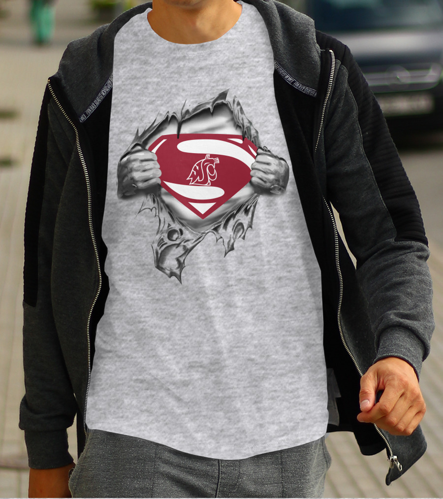 Washington State Cougars Superman Logo Torn Reveal 380 T-Shirt