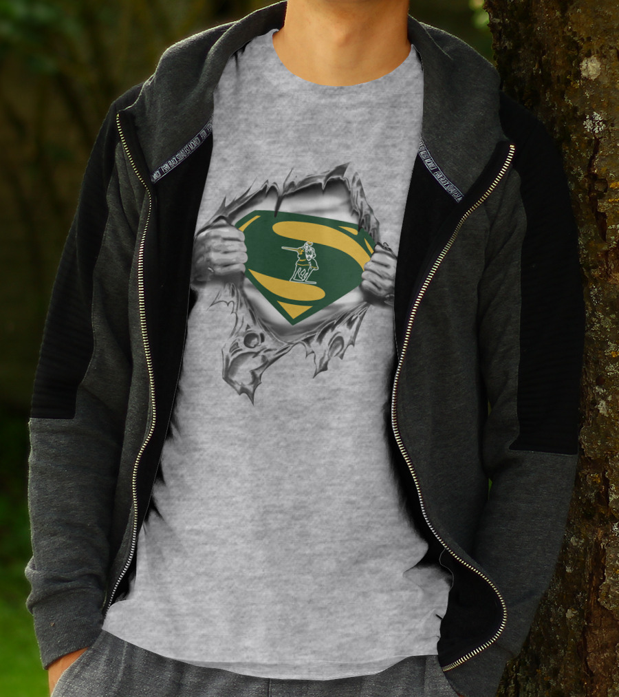 St Norbert Green Knights Superman Logo With Shield And Hands Ripping Effect T-Shirt