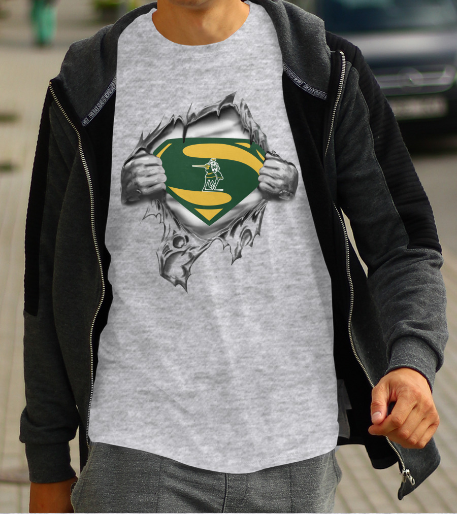 St Norbert Green Knights Superman Logo With Shield And Hands Ripping Effect T-Shirt