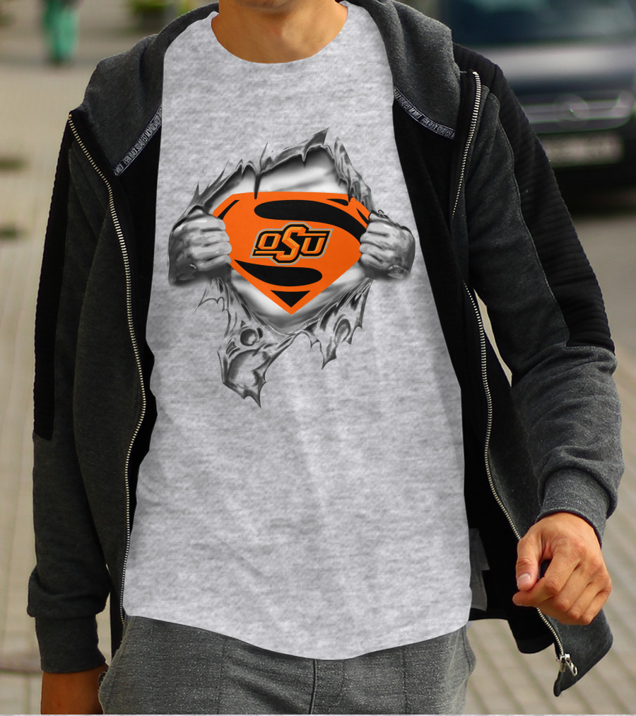 Oklahoma State Cowboys Osu Superman Logo Torn T-Shirt
