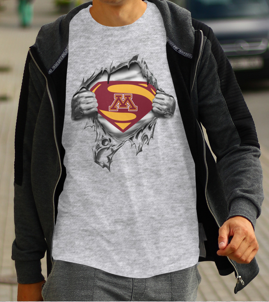 Minnesota Golden Gophers Superman Logo With Hands Torn Reveal T-Shirt