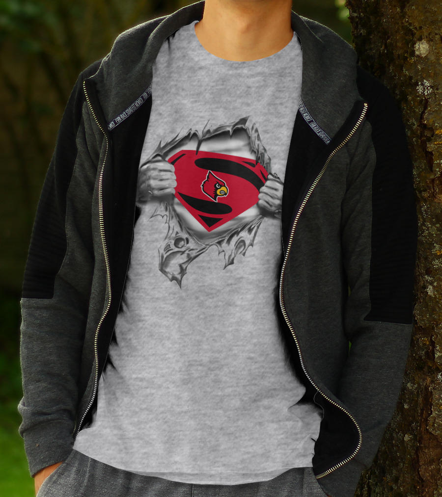 Louisville Cardinals Superman Logo Chest Rip 266 T-Shirt