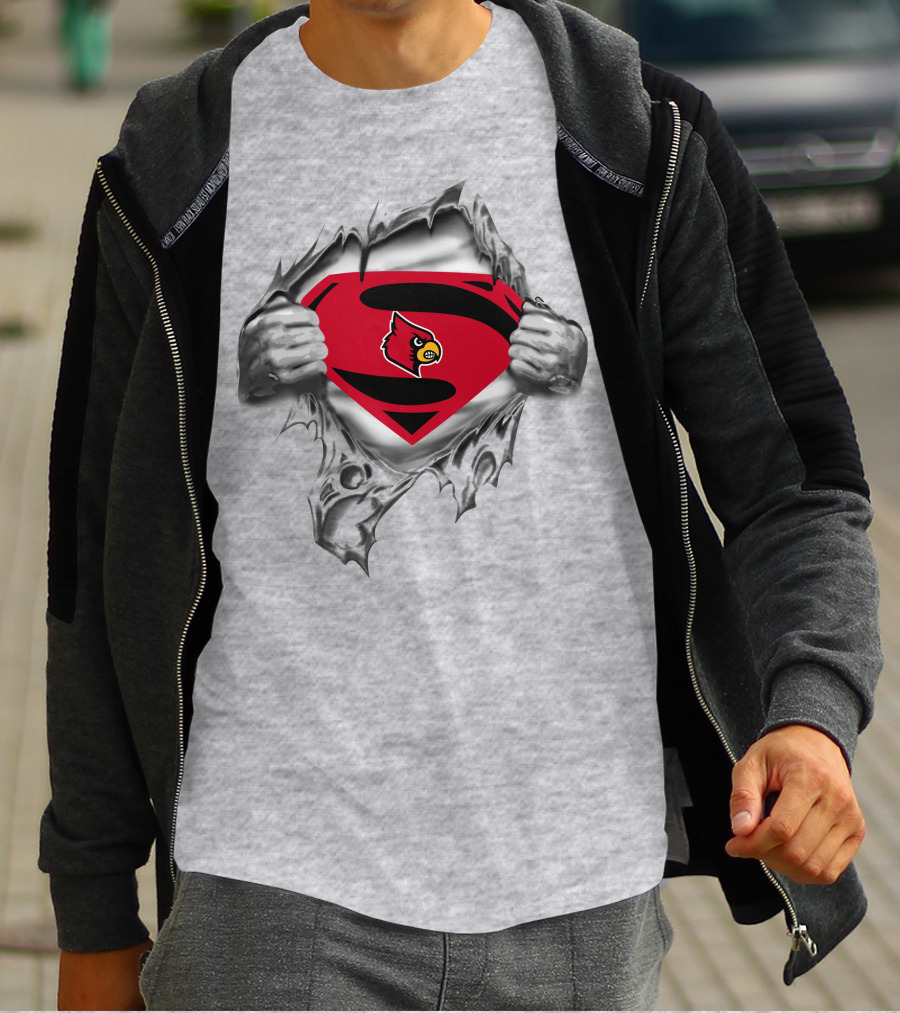 Louisville Cardinals Superman Logo Chest Rip 266 T-Shirt