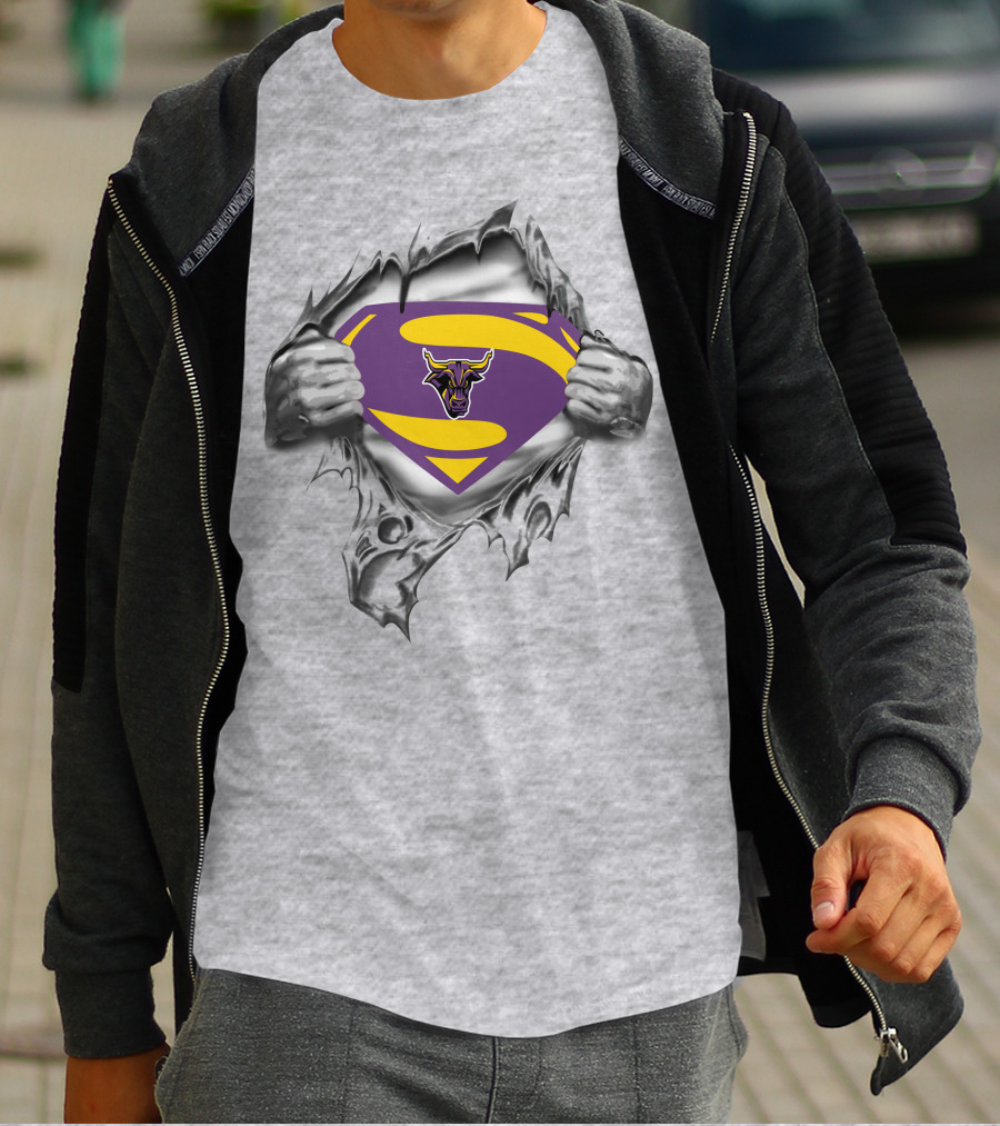 Mankato Mavericks Superman Logo Burst With Bull T-Shirt