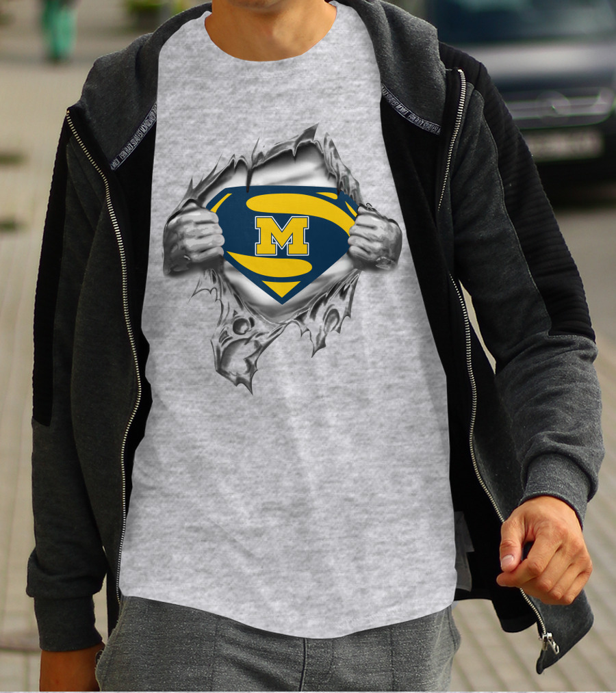 Michigan Wolverines Superman Logo Rip 250 T-Shirt