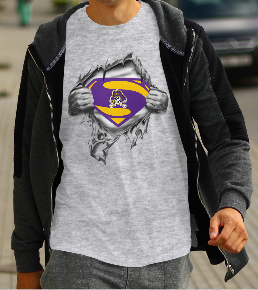 Ecu Pirates Superman Logo Burst Rugby Superhero Symbol T-Shirt