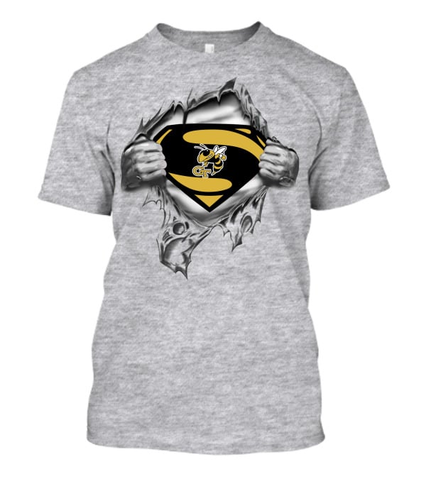 Georgia Tech Yellow Jackets Buzzing Superman Ripped Logo Reveal T-Shirt