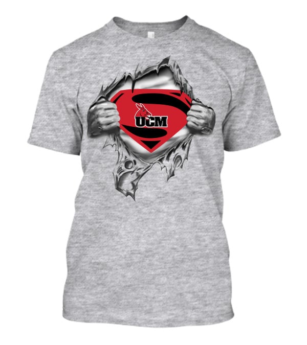 Ucm Central Missouri Mules Superman Shield With Torn Gray T-Shirt