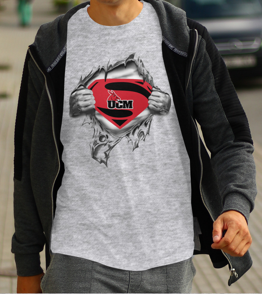 Ucm Central Missouri Mules Superman Shield With Torn Gray T-Shirt