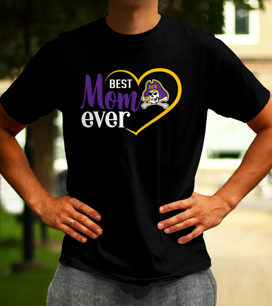 East Carolina Pirates Ecu Best Mom Ever Heart And Skull T-Shirt
