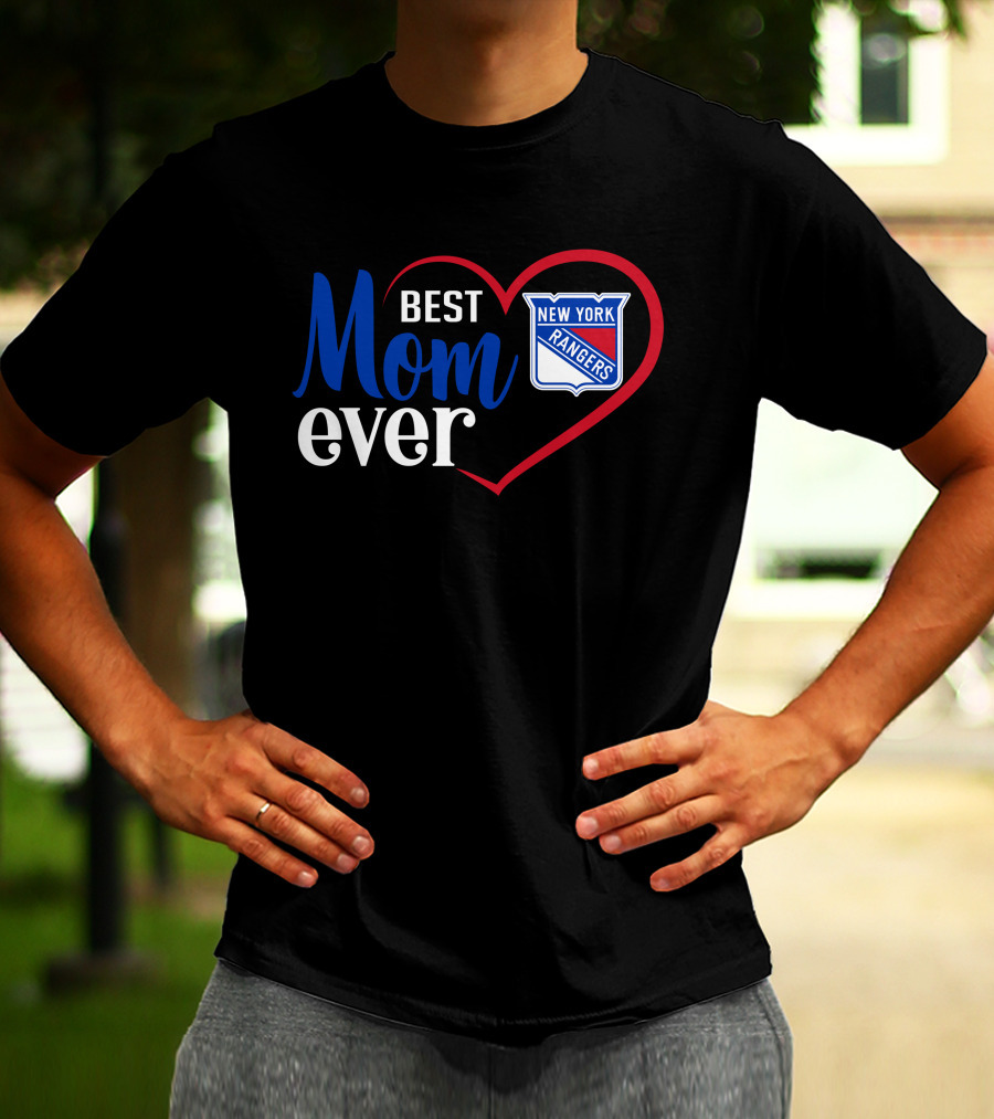New York Rangers Best Mom Ever Heart Badge T-Shirt