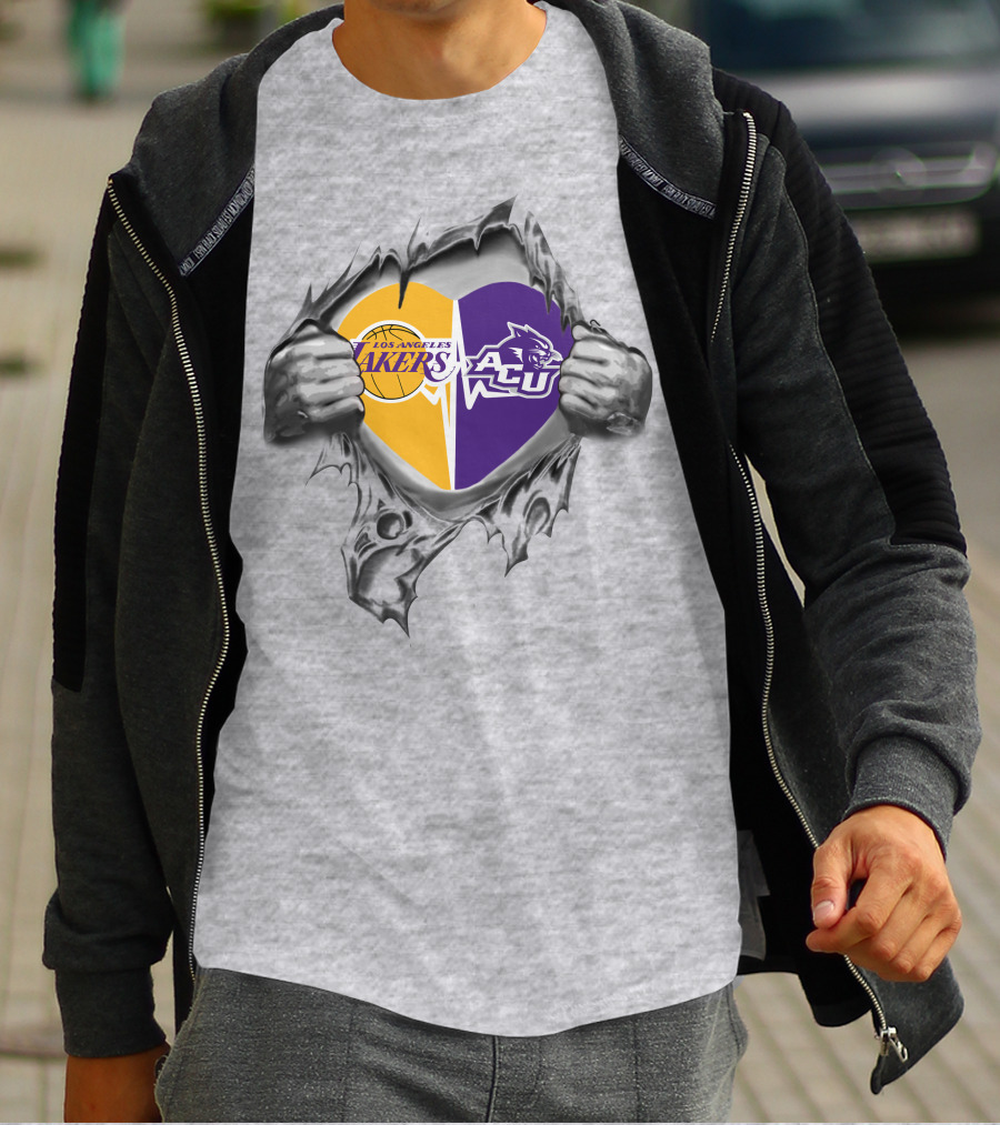 Los Angeles Lakers Abilene Christian Wildcats Heart T-Shirt