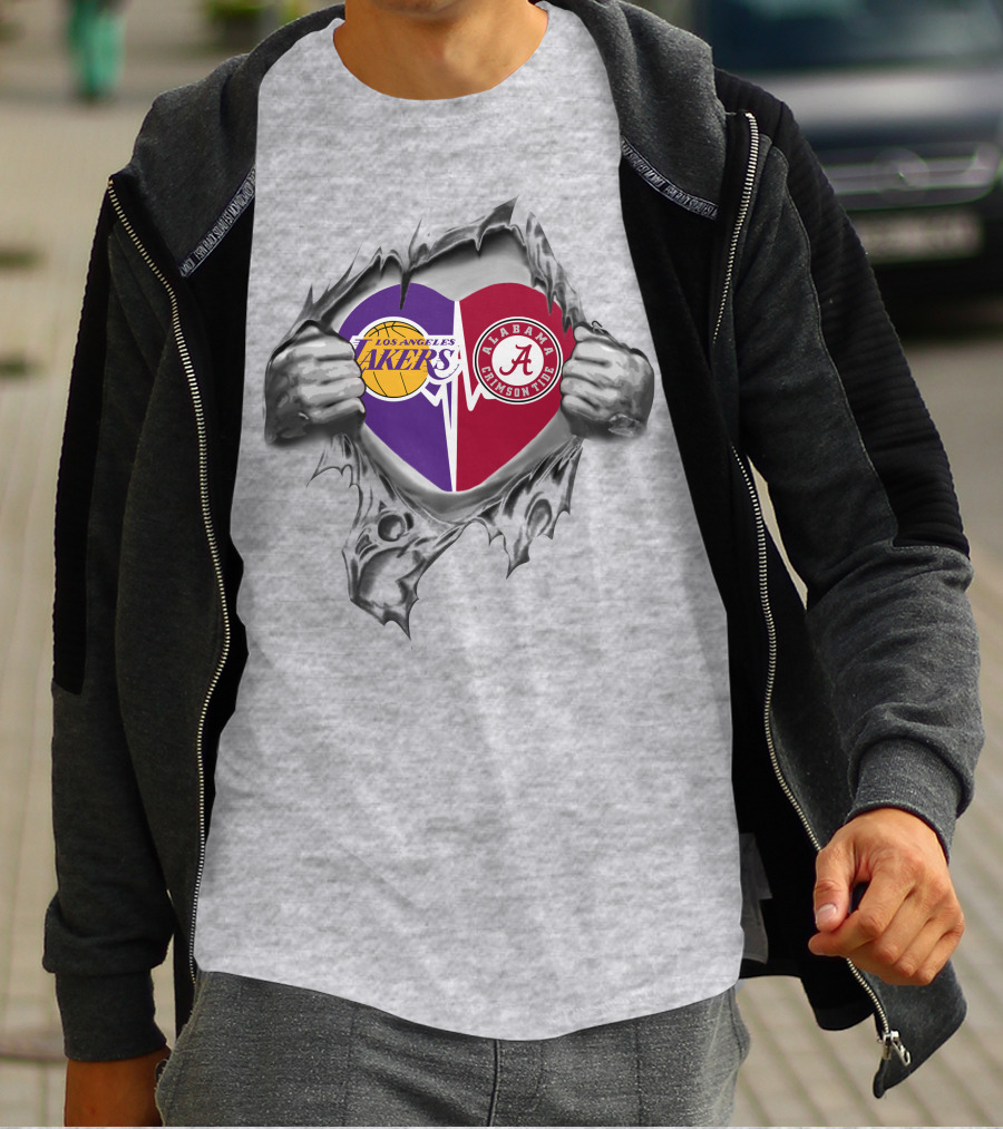 Los Angeles Lakers Alabama Crimson Tide Heart Torn Reveal Passion T-Shirt