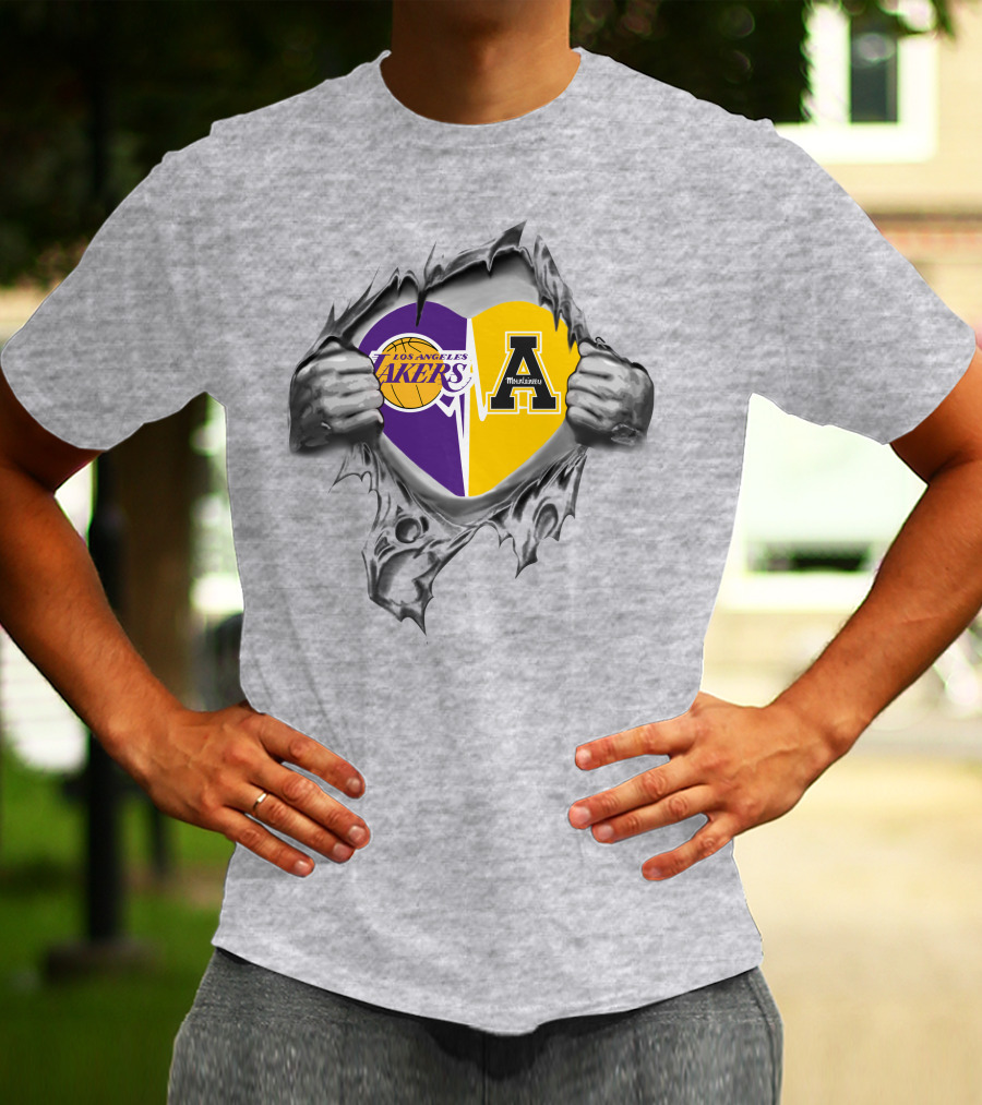 Los Angeles Lakers Appalachian State Mountaineers Heart Logo Tribute T-Shirt