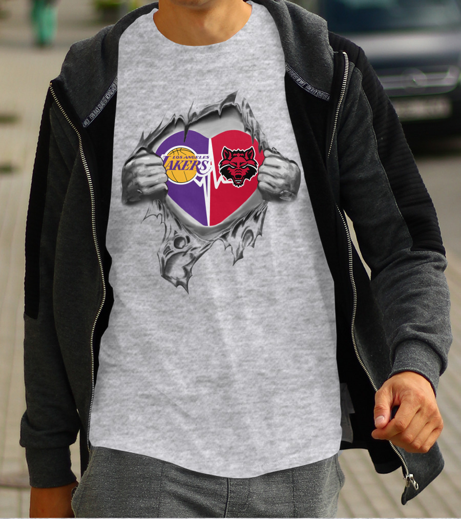Los Angeles Lakers Arkansas State Red Wolves Heartbeat Unity T-Shirt