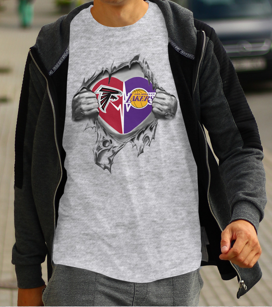 Los Angeles Lakers Atlanta Falcons Heart Logo Split T-Shirt