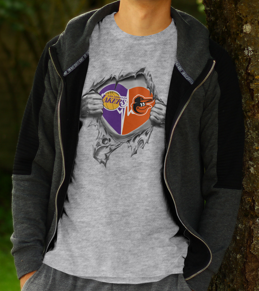 Los Angeles Lakers Baltimore Orioles Heartbeat Passion T-Shirt
