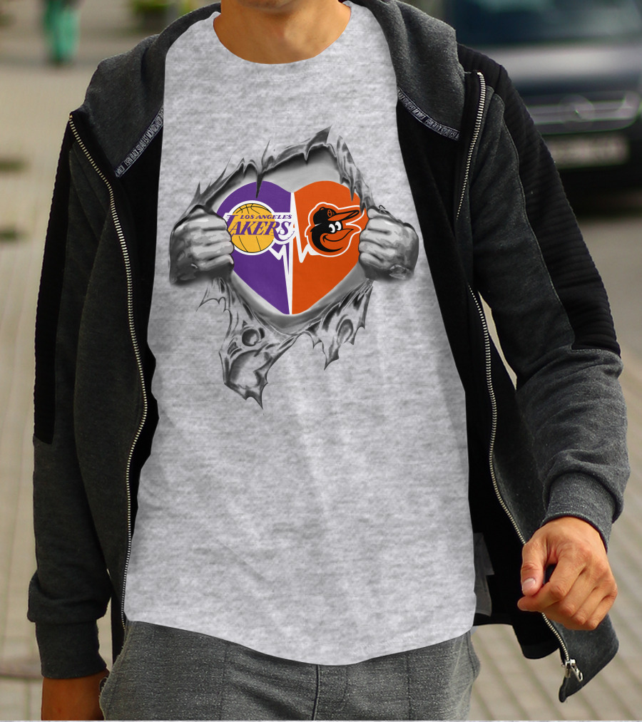 Los Angeles Lakers Baltimore Orioles Heartbeat Passion T-Shirt