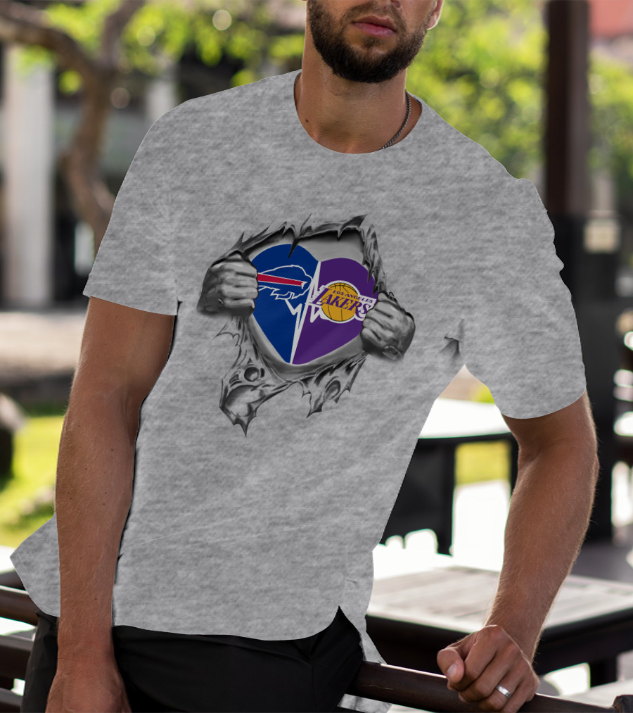 Lakers Buffalo Bills Heart Logo Torn Reveal T-Shirt