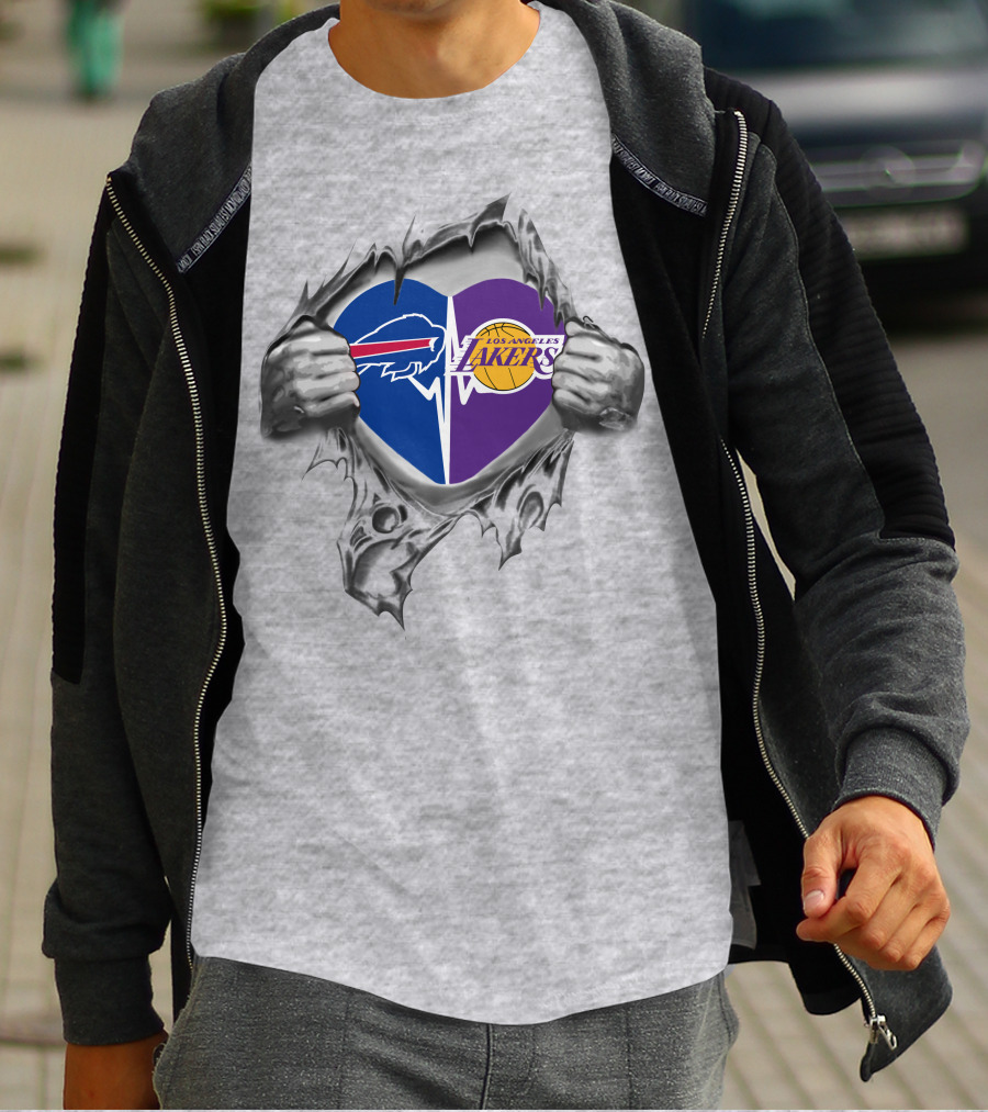 Lakers Buffalo Bills Heart Logo Torn Reveal T-Shirt
