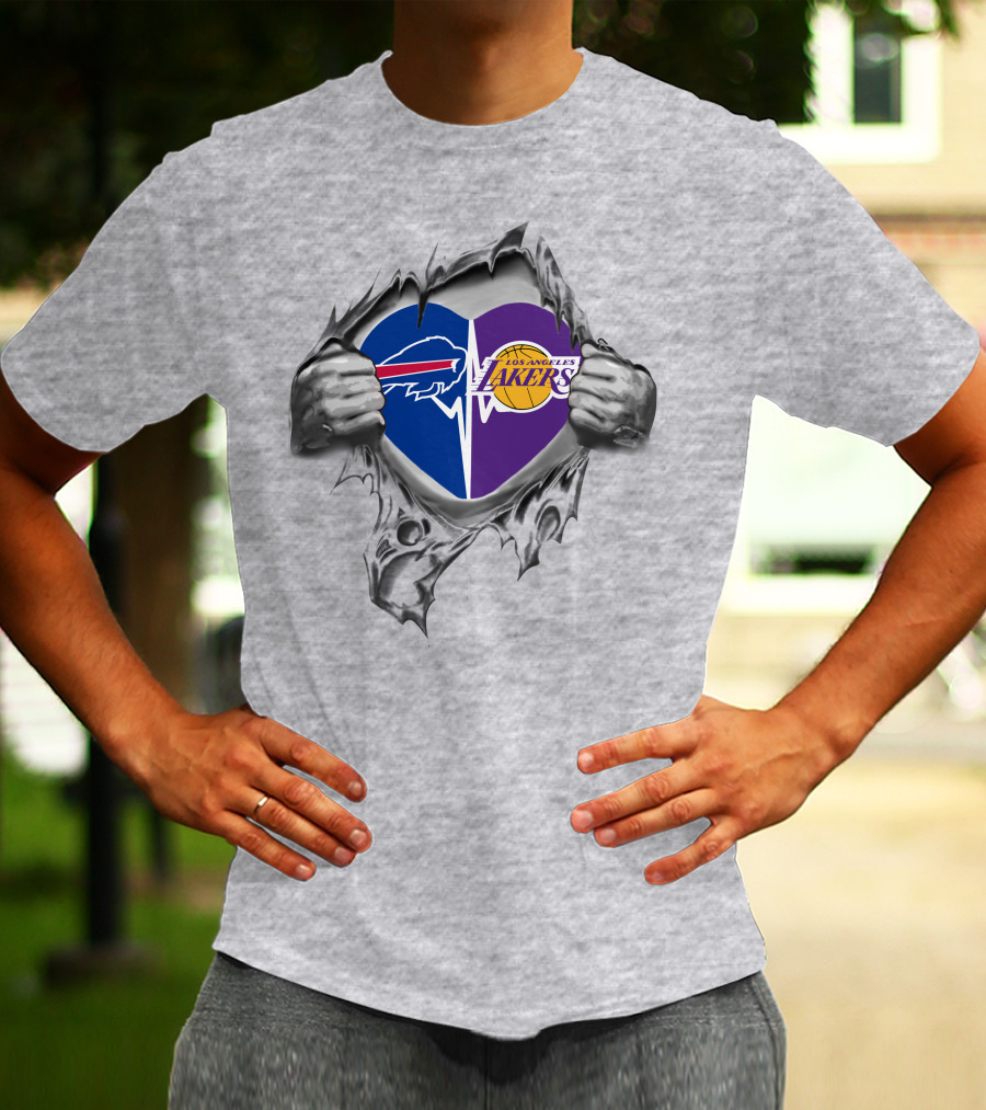 Lakers Buffalo Bills Heart Logo Torn Reveal T-Shirt