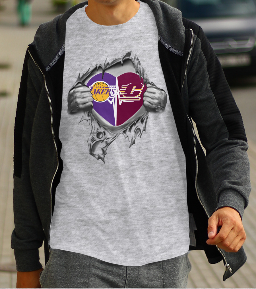 Los Angeles Lakers And Central Michigan Chippewas Heart T-Shirt