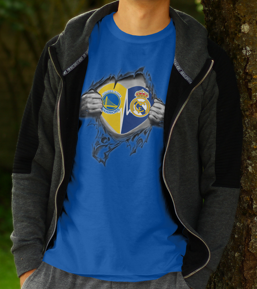Golden State Warriors Real Madrid Dual Loyalty Emblem In My Heart T-Shirt