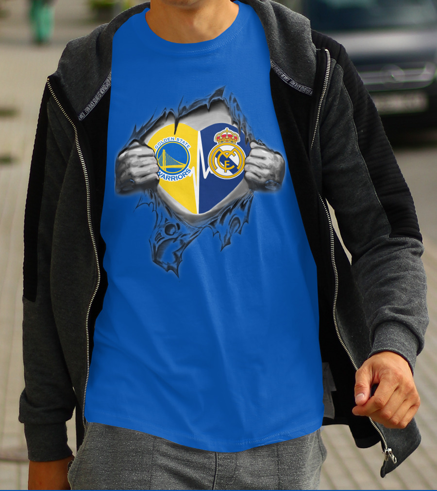 Golden State Warriors Real Madrid Dual Loyalty Emblem In My Heart T-Shirt