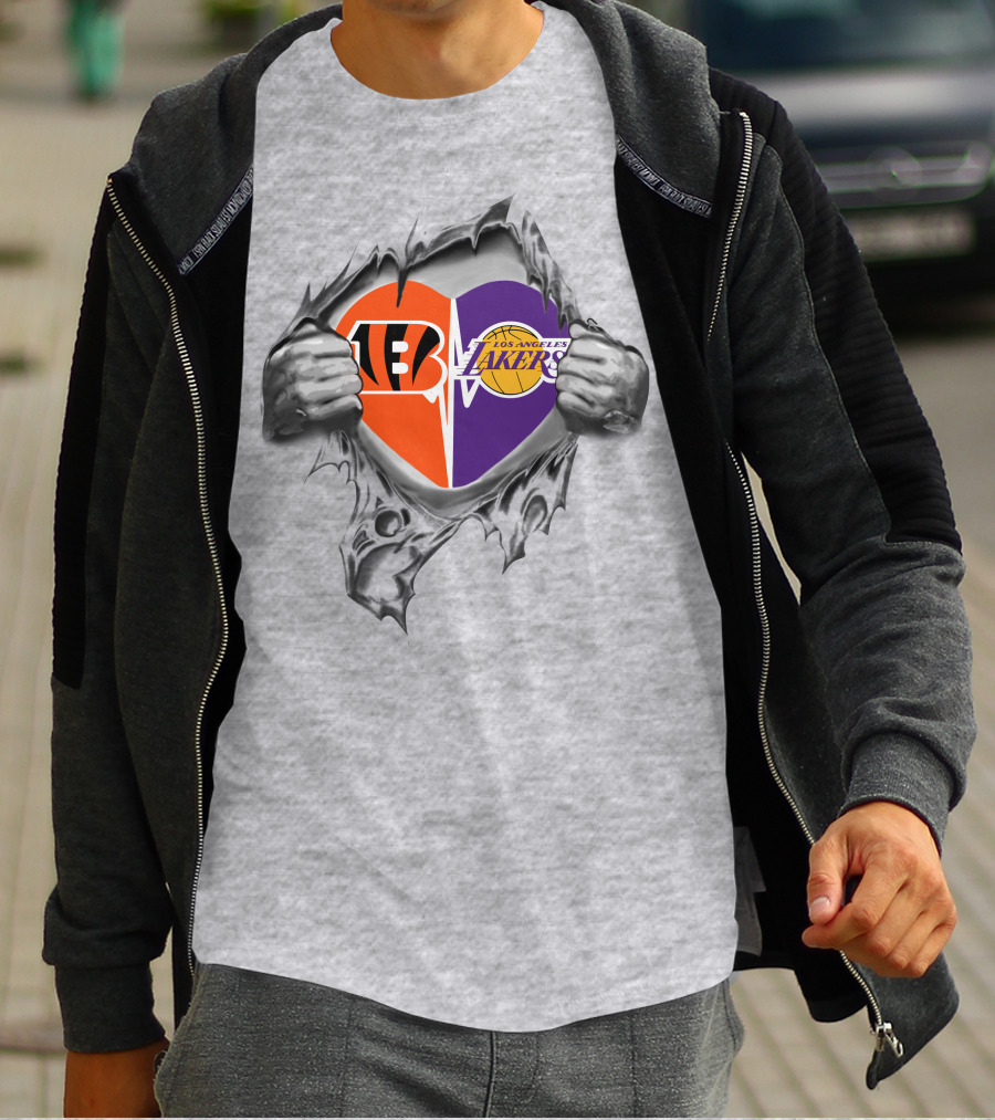 Lakers Cincinnati Bengals Heart Logo Fusion T-Shirt