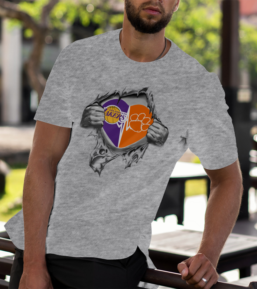 Los Angeles Lakers Clemson Tigers Heart T-Shirt