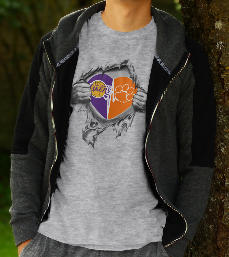 Los Angeles Lakers Clemson Tigers Heart T-Shirt