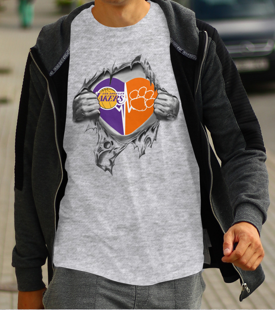 Los Angeles Lakers Clemson Tigers Heart T-Shirt
