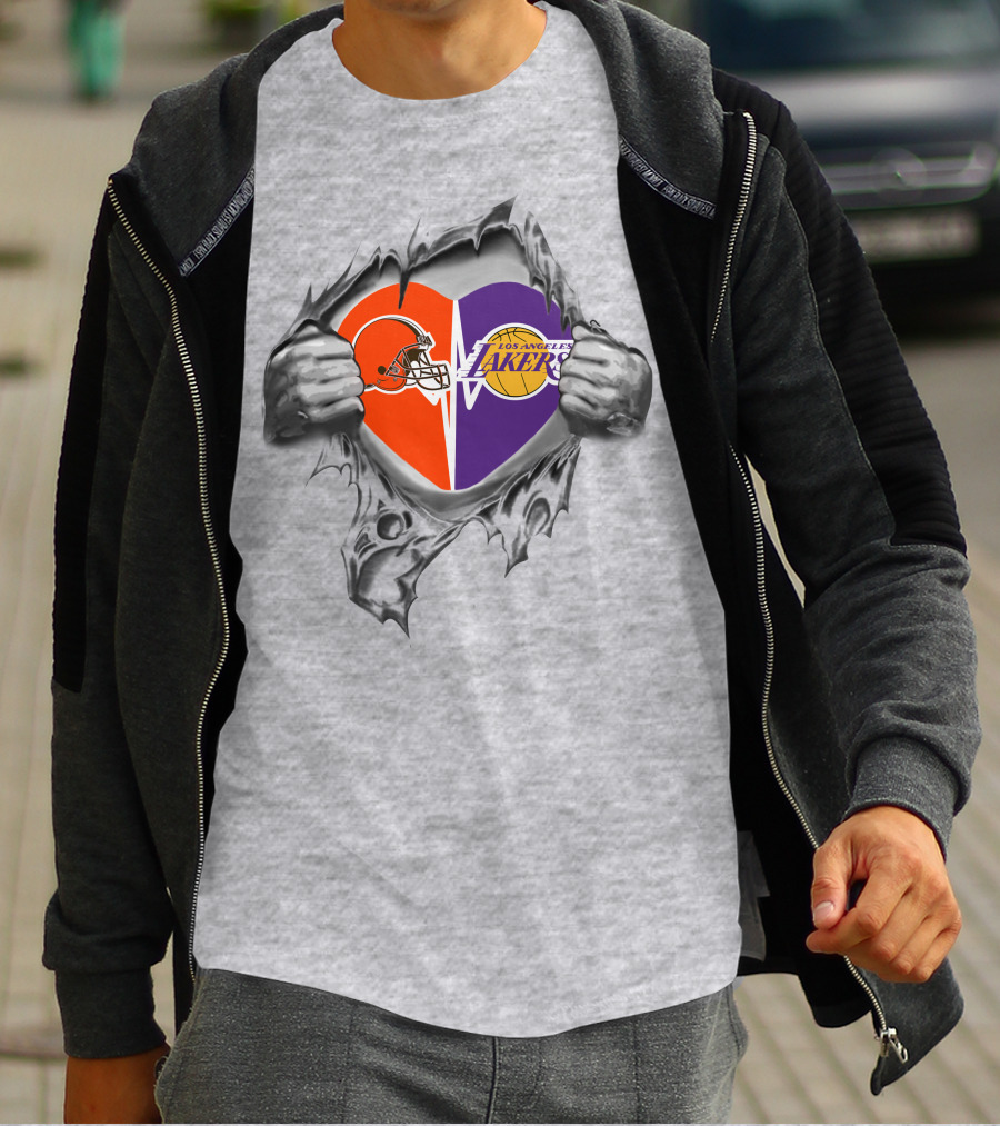 Lakers Cleveland Browns Heartbeat Passion With Torn Fabric T-Shirt