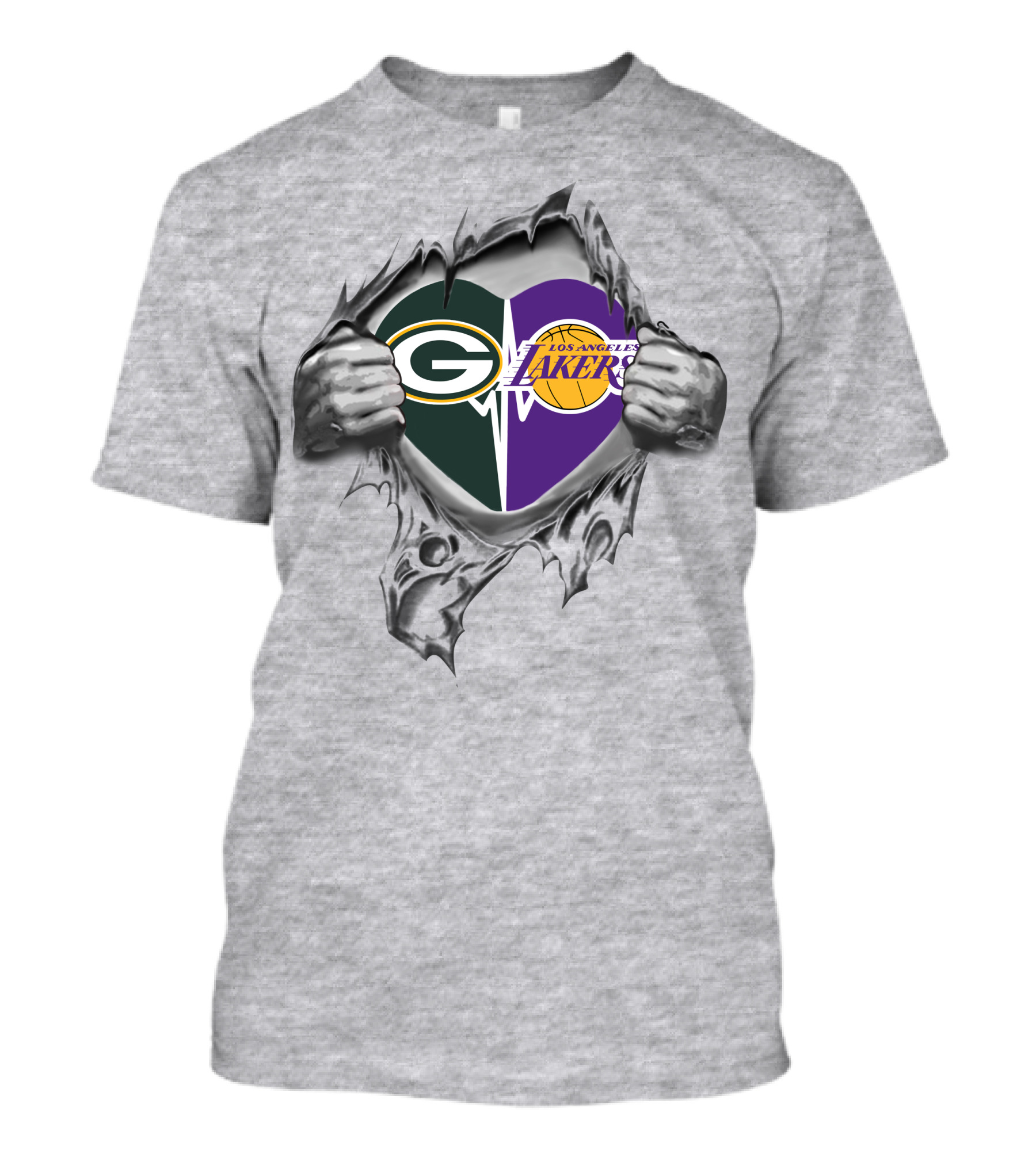 Lakers Green Bay Packers Heart Rip T-Shirt