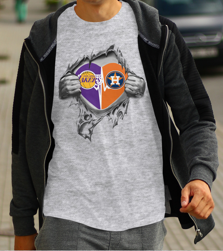 Los Angeles Lakers Houston Astros Heart T-Shirt