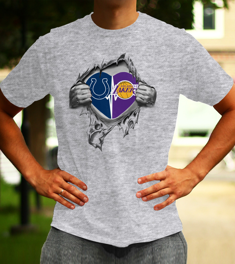 Lakers Indianapolis Colts Heart Design Los Angeles Lakers Logo Indianapolis Colts T-Shirt