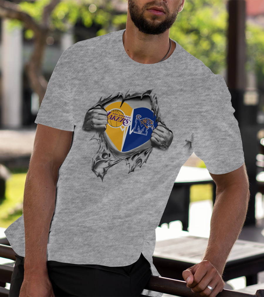 Los Angeles Lakers Memphis Tigers Heart Logo Combination T-Shirt