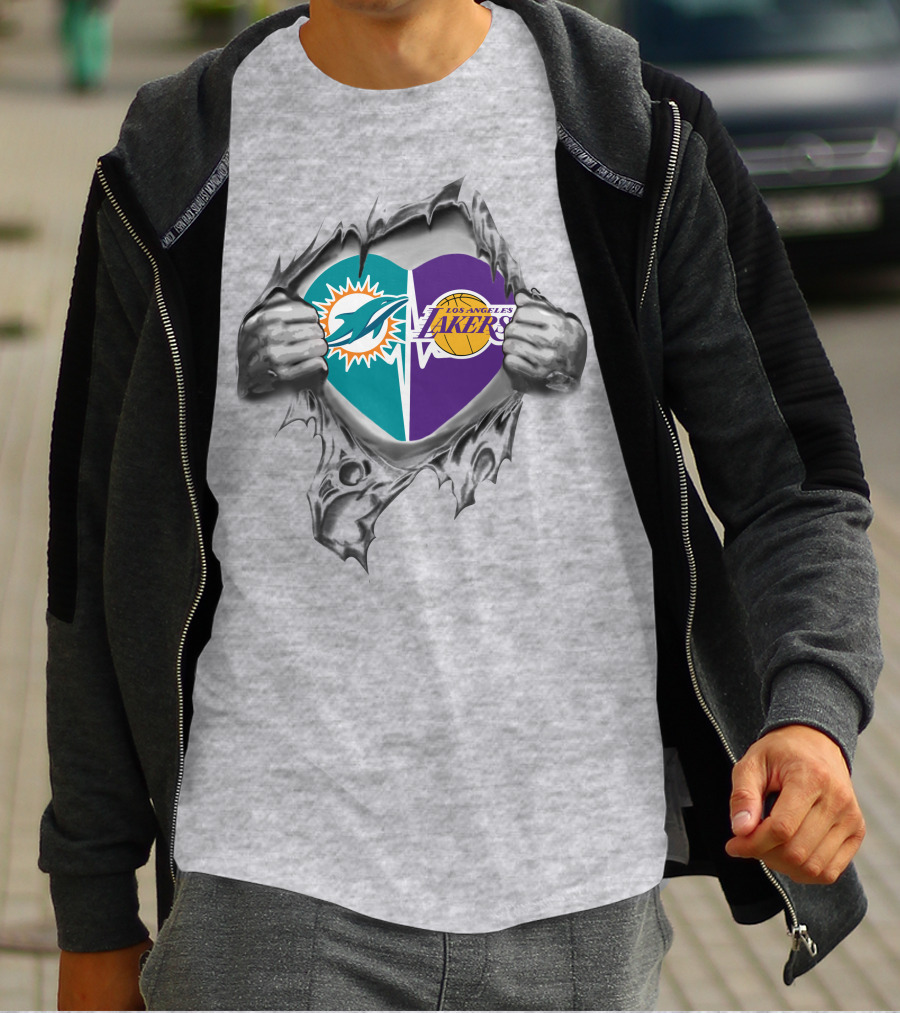 Lakers Miami Dolphins Heart Logo Fan Pride T-Shirt