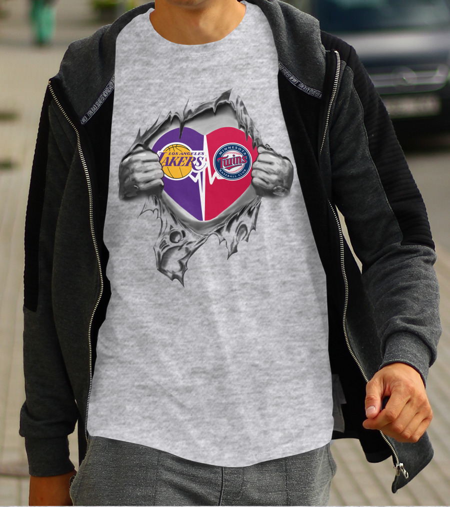 Los Angeles Lakers Minnesota Twins Heart Logo Fusion T-Shirt